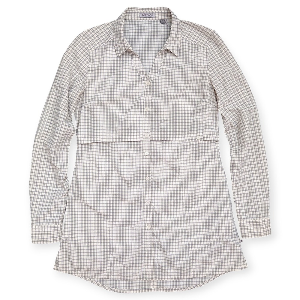 Toad&Co Marvista Tunic Womens S Plaid Button Up Long Sleeve Seersucker Pockets